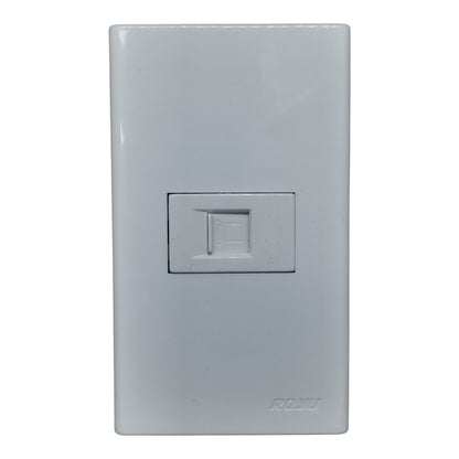 A white RJ45 network jack faceplate by ROXY, shown against a plain white background.