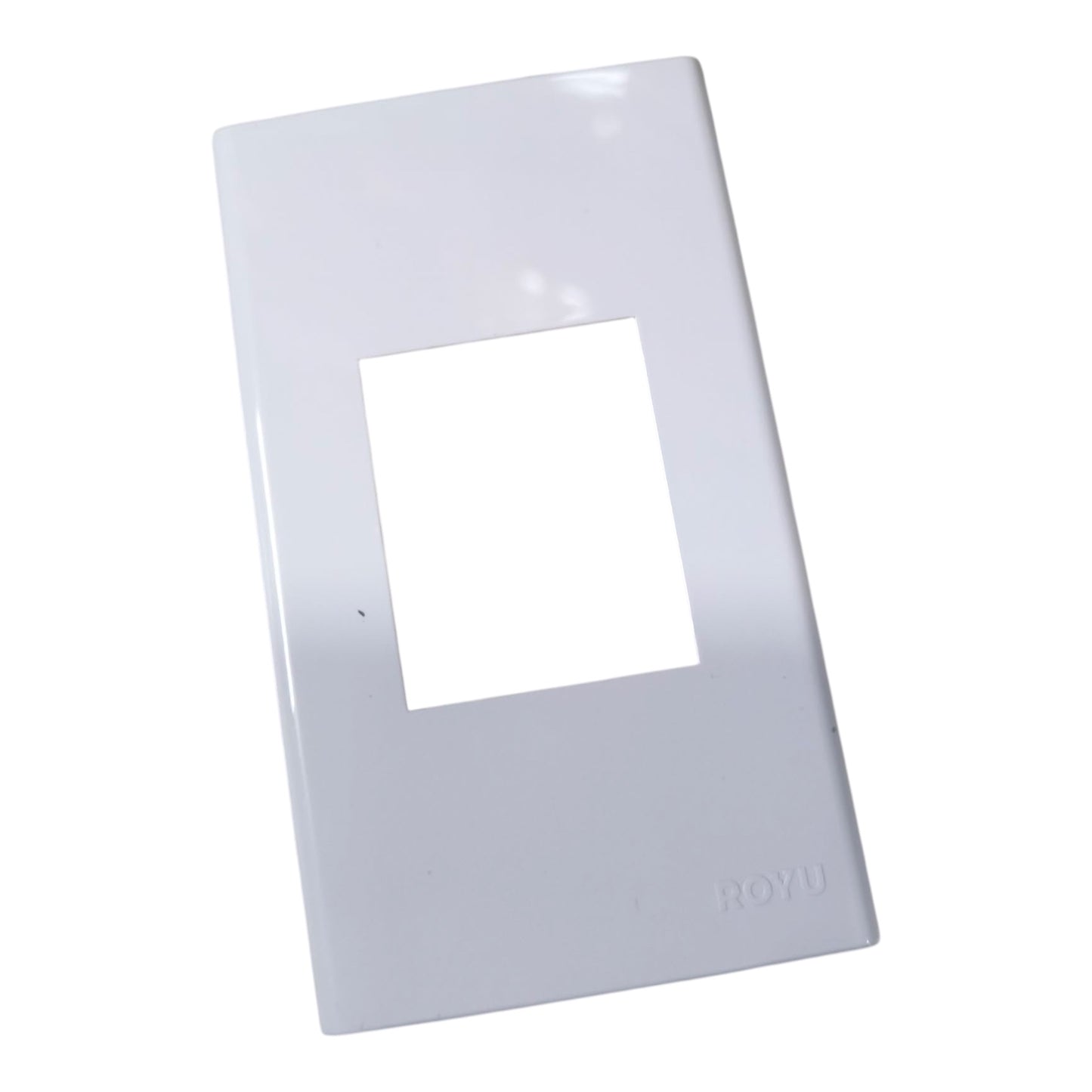 A glossy white plastic RJ45 network jack cover plate with the ROYU brand name embossed in the bottom right corner, shown on a plain white background.