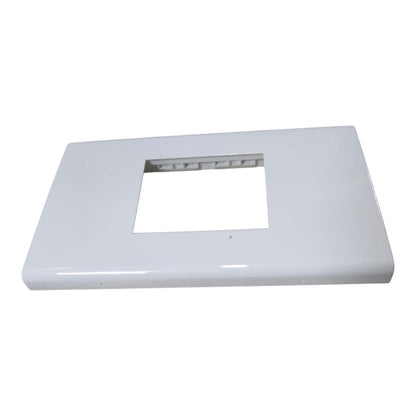 A glossy white rectangular plastic cover plate with a square cutout in the center, shown on a plain white background.