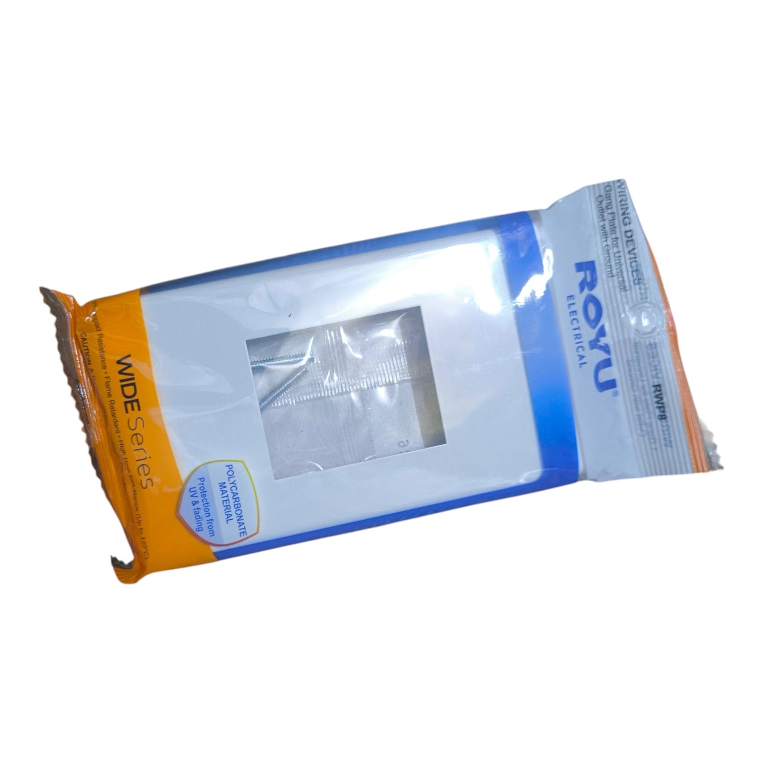 A packaged Royu Electrical wide series protective mask with a clear plastic window showing the mask inside, on a plain white background.