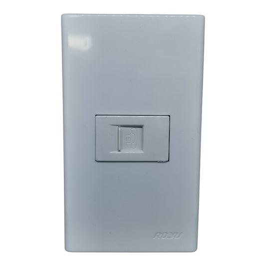 A white single-toggle wall switch plate with the brand name ROKU embossed at the bottom right, shown against a plain white background.