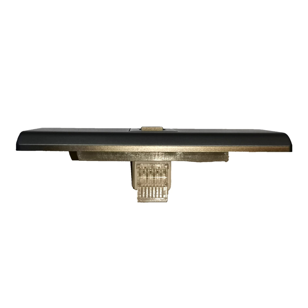 A modern wall-mounted light fixture with a sleek black top panel and a textured gold-toned metal base, shown against a plain white background.