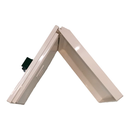 A beige plastic L-shaped wall switch plate or cover with a small black connector visible on one end, shown on a plain white background.