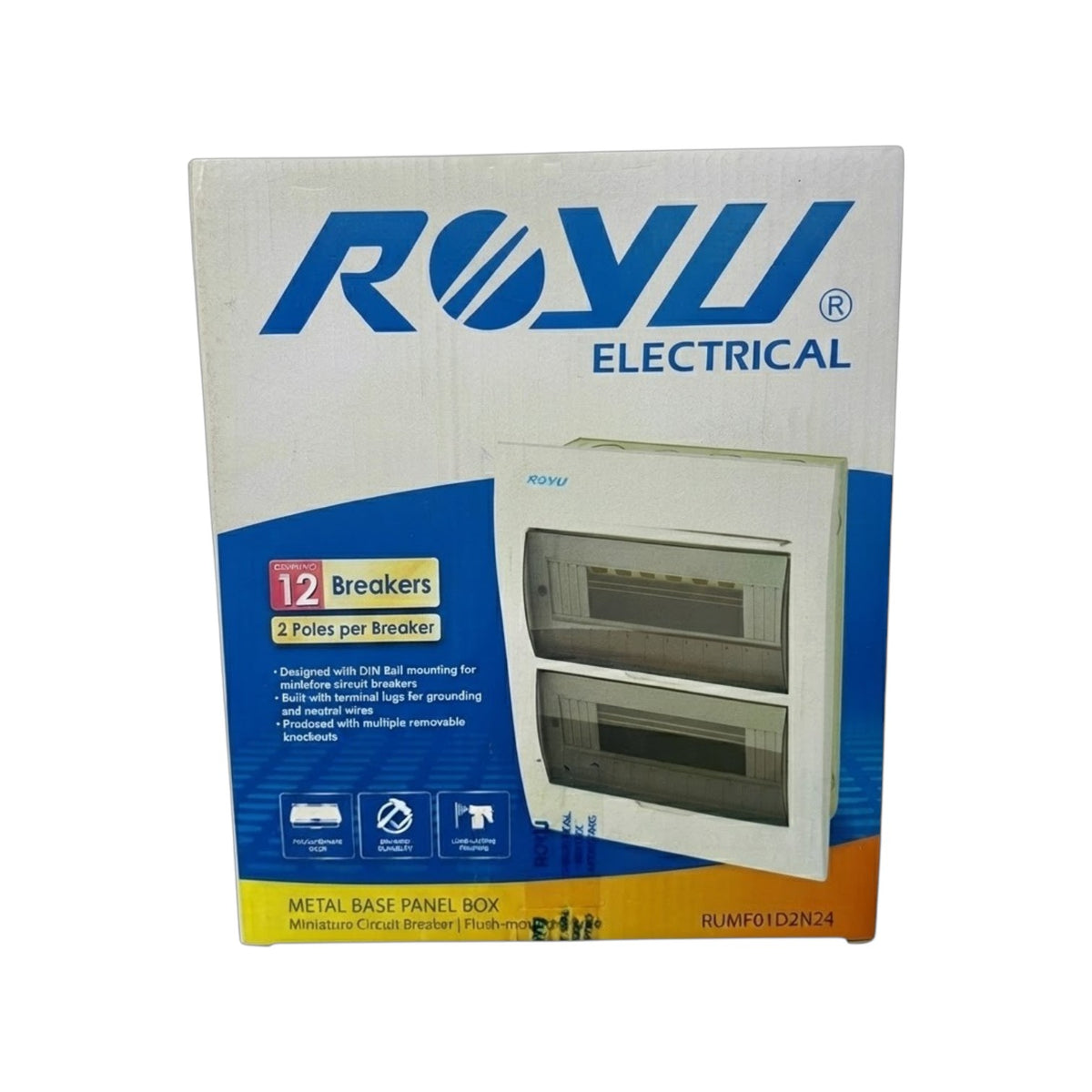 Royu 24 Ways Flush Type Metal Base Distribution Box with Busbar for 12 Breakers 2 Pole RUMF01D2N24