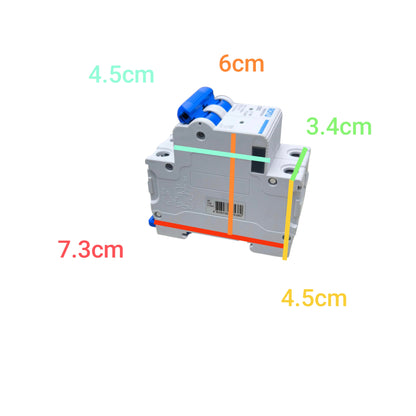 Circuit breaker with dimensions labeled on a white background