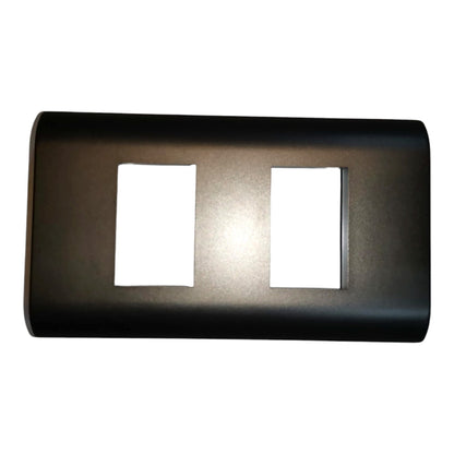 A black double-gang light switch plate cover with two rectangular cutouts, shown against a plain white background.