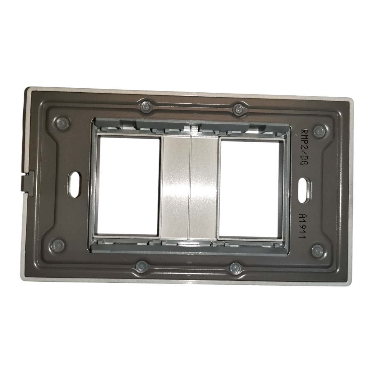 A dual-gang light switch plate frame in a metallic bronze finish, shown against a plain white background.