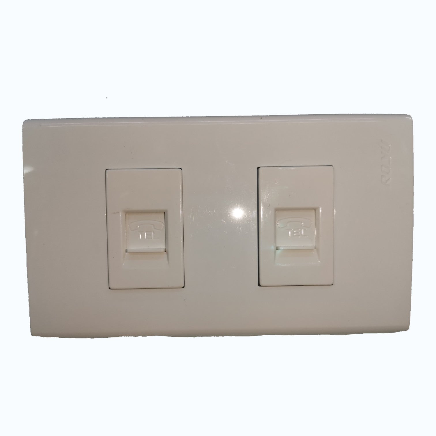 A dual RJ45 network jack wall plate in a warm off-white or cream color, shown against a plain white background.