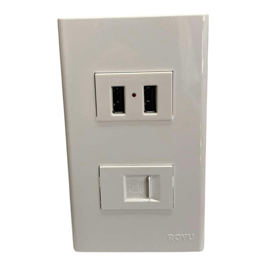 Royu 2 Gang USB Charging Port 2 x 5V 2100mAh and LAN Outlet with Plate Cover Wide Series RWP3/RWO9/RWX3 Electx Electrical Supply