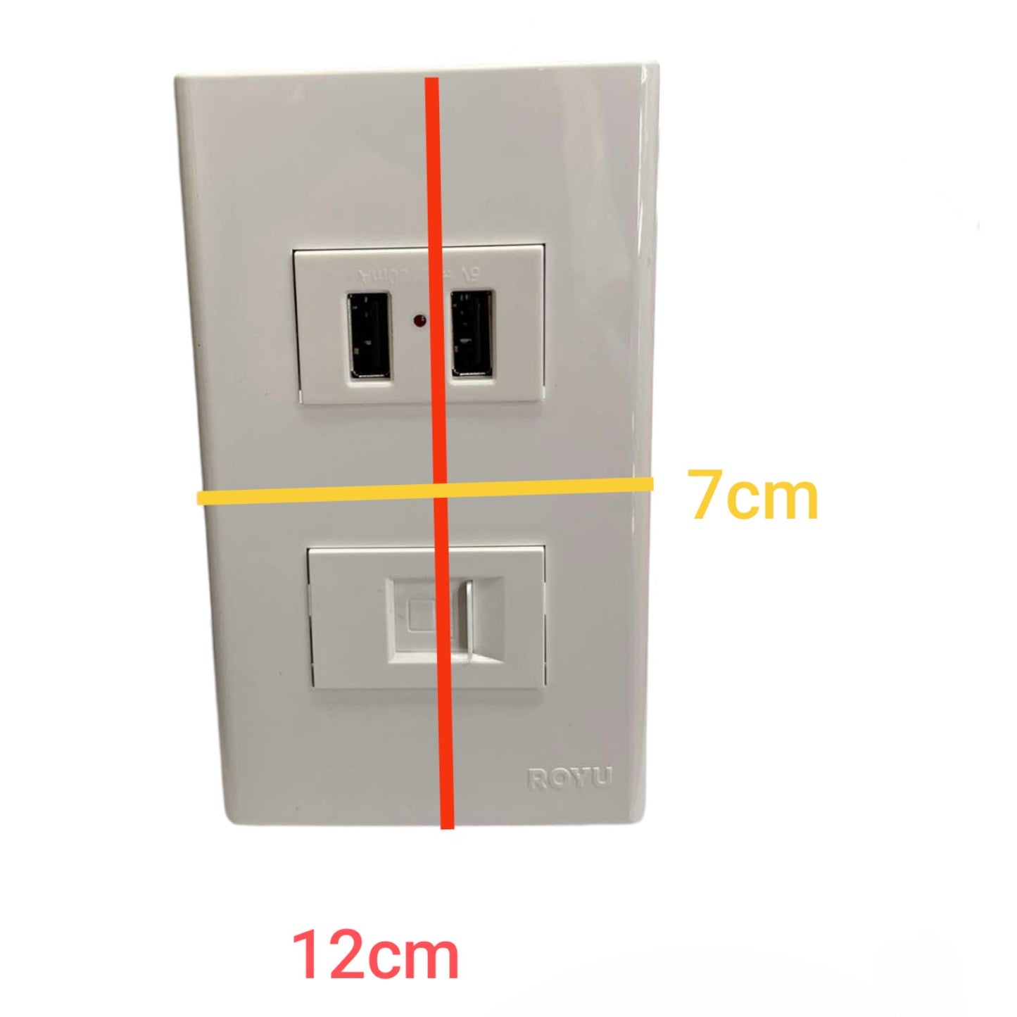 Royu 2 Gang USB Charging Port 2 x 5V 2100mAh and LAN Outlet with Plate Cover Wide Series RWP3/RWO9/RWX3 Electx Electrical Supply