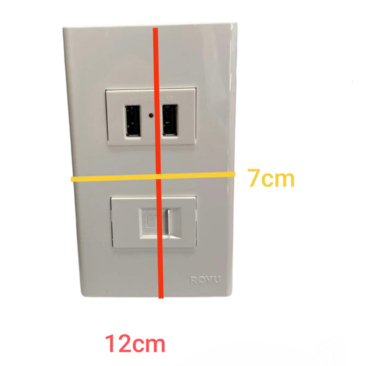 Royu 2 Gang USB Charging Port 2 x 5V 2100mAh and LAN Outlet with Plate Cover Wide Series RWP3/RWO9/RWX3 Electx Electrical Supply