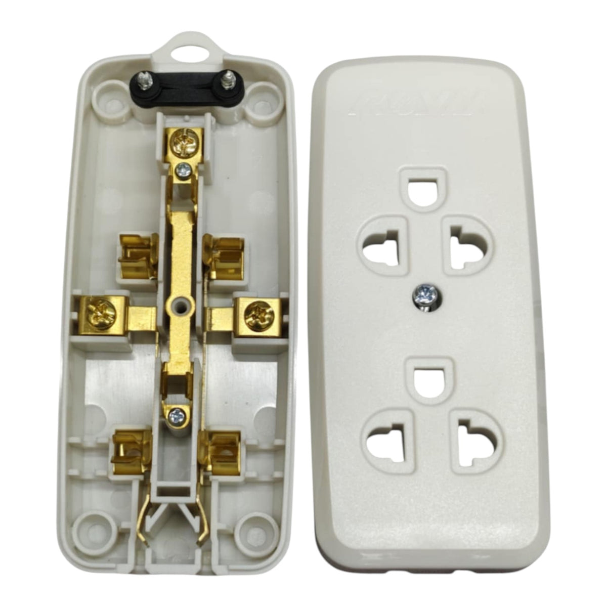 Royu 2 Gang Universal Outlet with Ground with 1 Gang Flat Pin Outlet 10A 250V REDOU502 Electx Electrical Supply