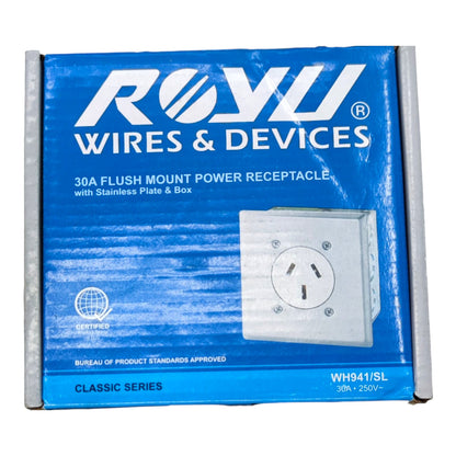 Royu 30A Range Outlet with Stainless Plate Cover and Square Utility Box 220V