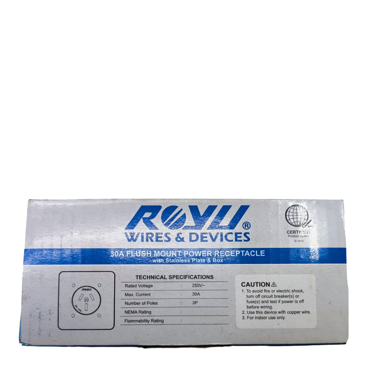 Royu 30A Range Outlet with Stainless Plate Cover and Square Utility Box 220V