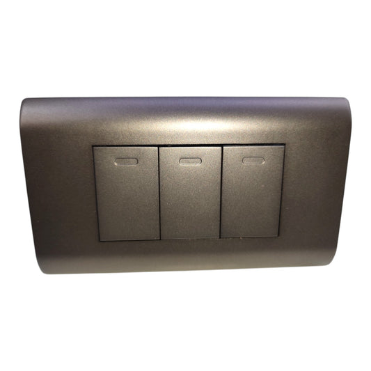 Royu 3 Gang 3 Way Switch 15A 220V with Plate Cover Dark Gray PLANO Series MD506/DG