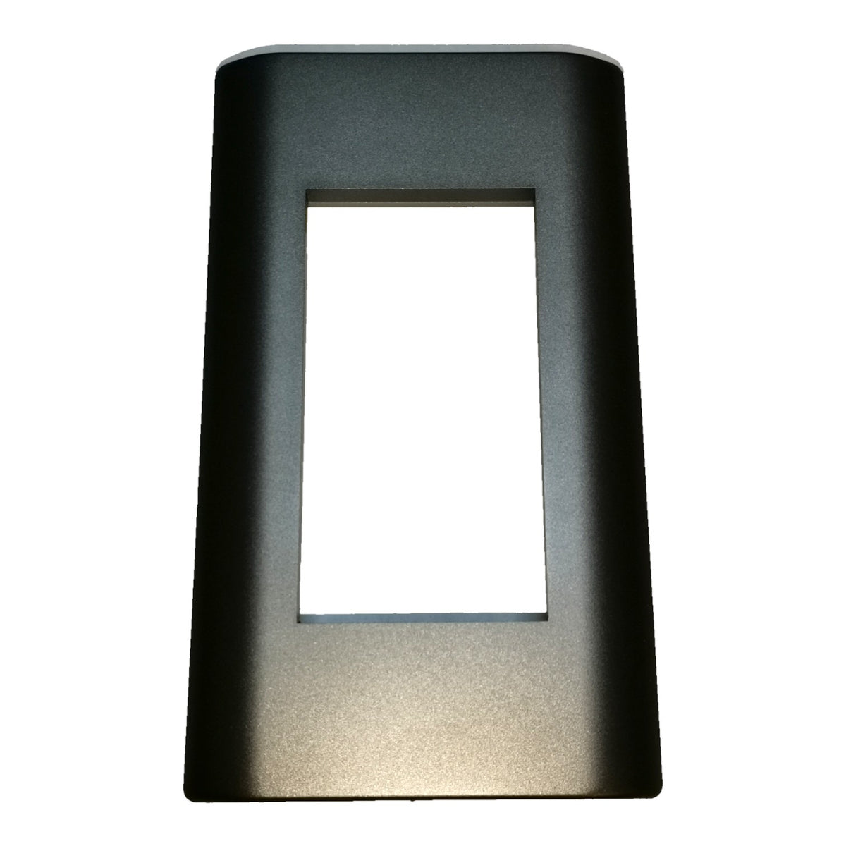 A matte black rectangular light switch plate cover with a central cutout, shown against a plain white background.