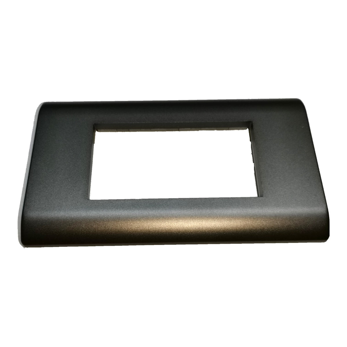 A black rectangular plastic or metal frame with a rectangular cutout in the center, shown on a plain white background.