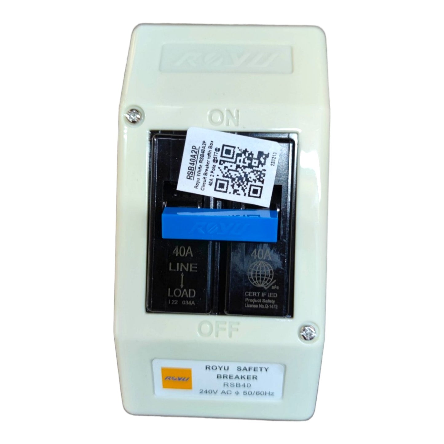 Royu 40A 2 Pole 10KAIC 220V Circuit Breaker with PVC Enclosure Nema 1 RSB40A Electx Electrica Supply