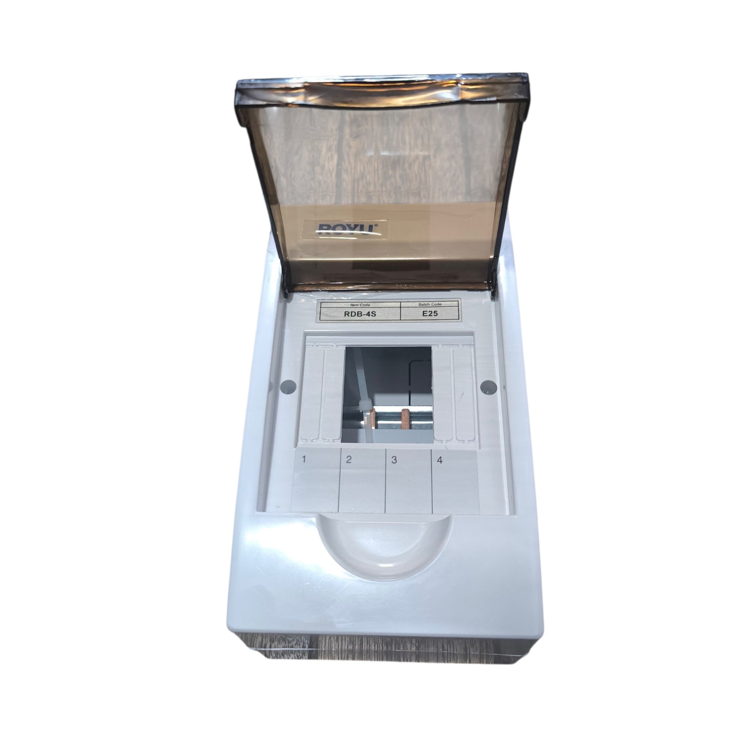 White coffee grinder with brown top on a white background