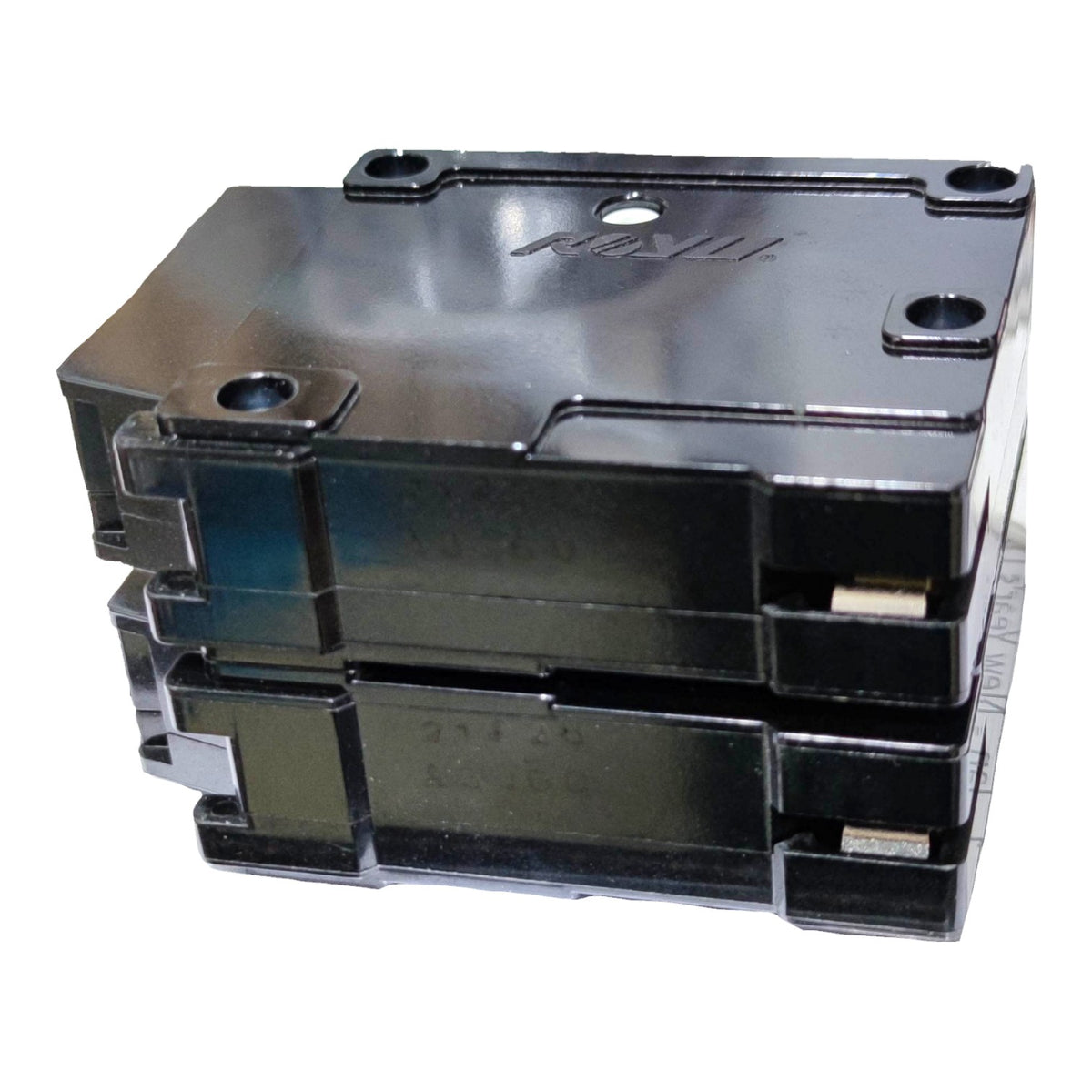 A stack of three black plastic electrical connectors or terminal blocks on a plain white background.