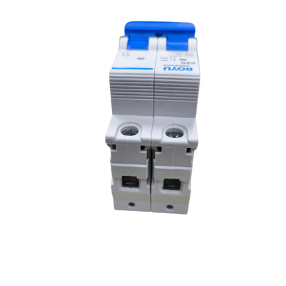 Electrical circuit breaker with blue top on a white background