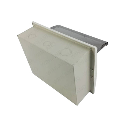 A light beige metal electrical junction box with a gray mounting bracket, shown on a plain white background.