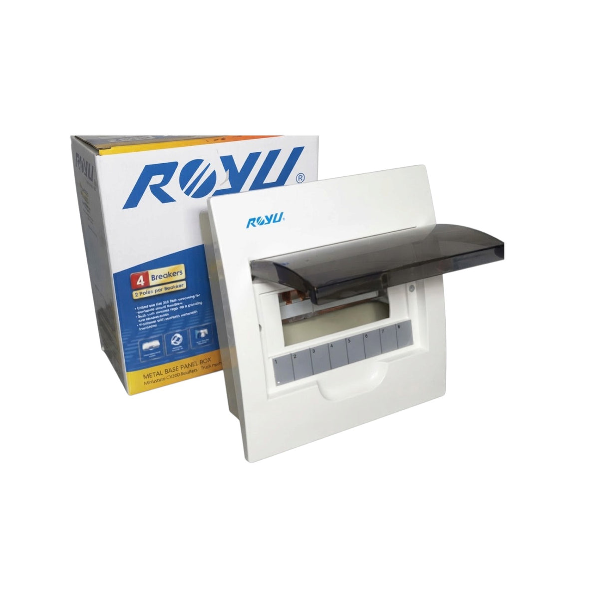 Royu 8 Ways Flush Type Metal Base Distribution Box with Busbar for 8 Breakers 1 Pole RUMF01D1N08
