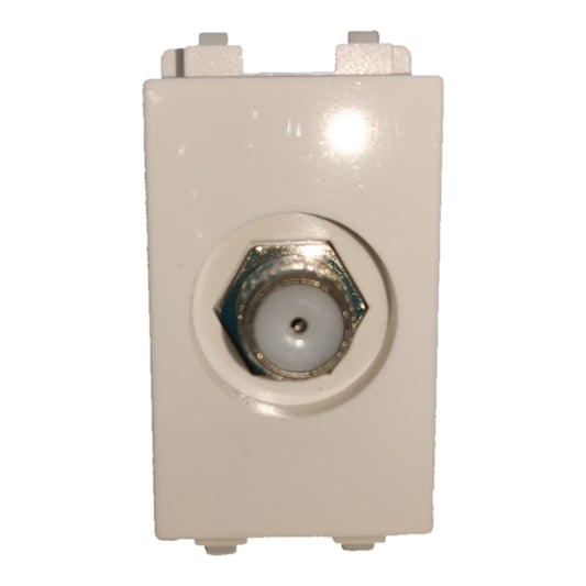 An off-white plastic wall-mount electrical outlet or junction box with a circular metal and plastic socket in the center, shown against a plain white background.