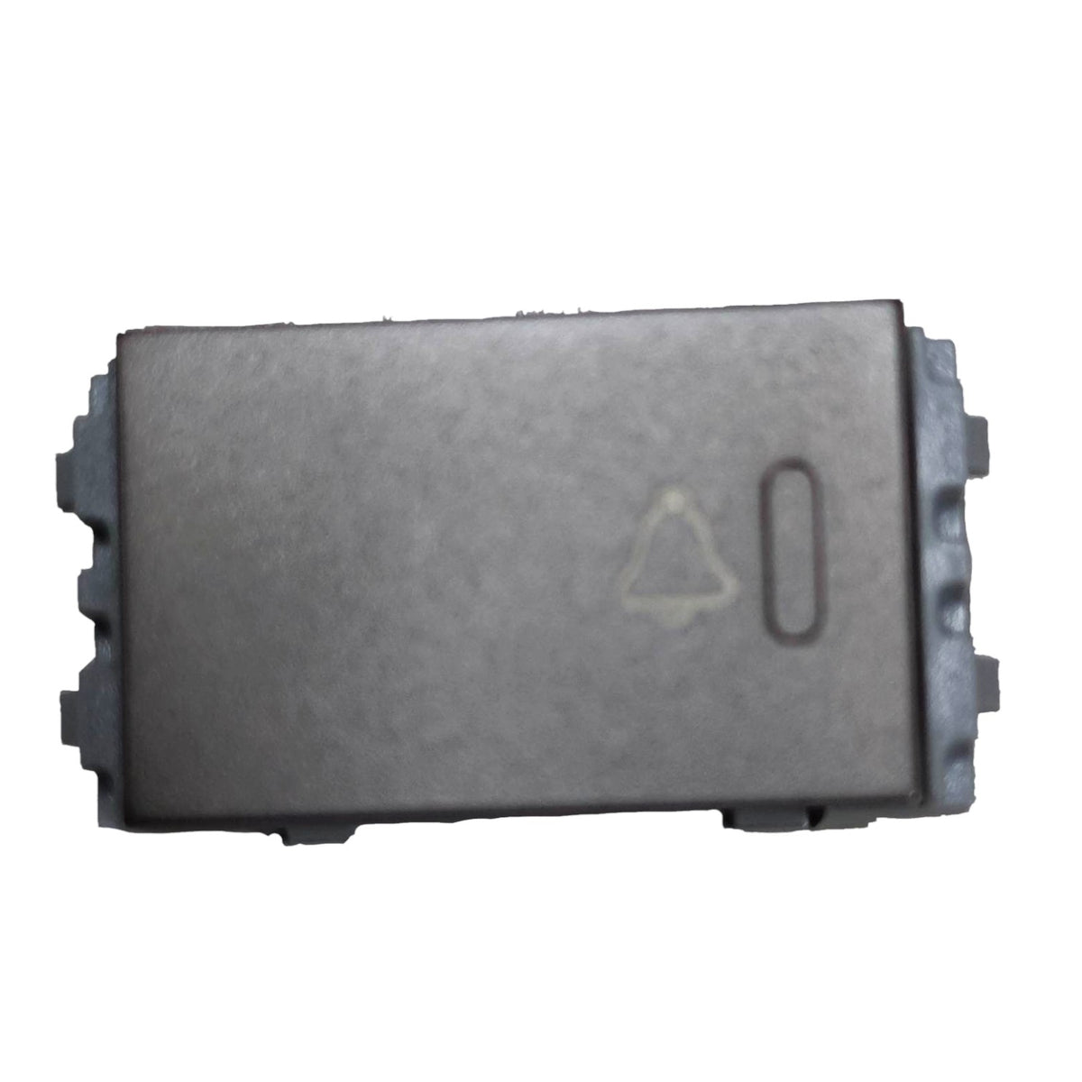 A dark gray rectangular electronic component or module with molded symbols on the top surface, isolated on a white background.