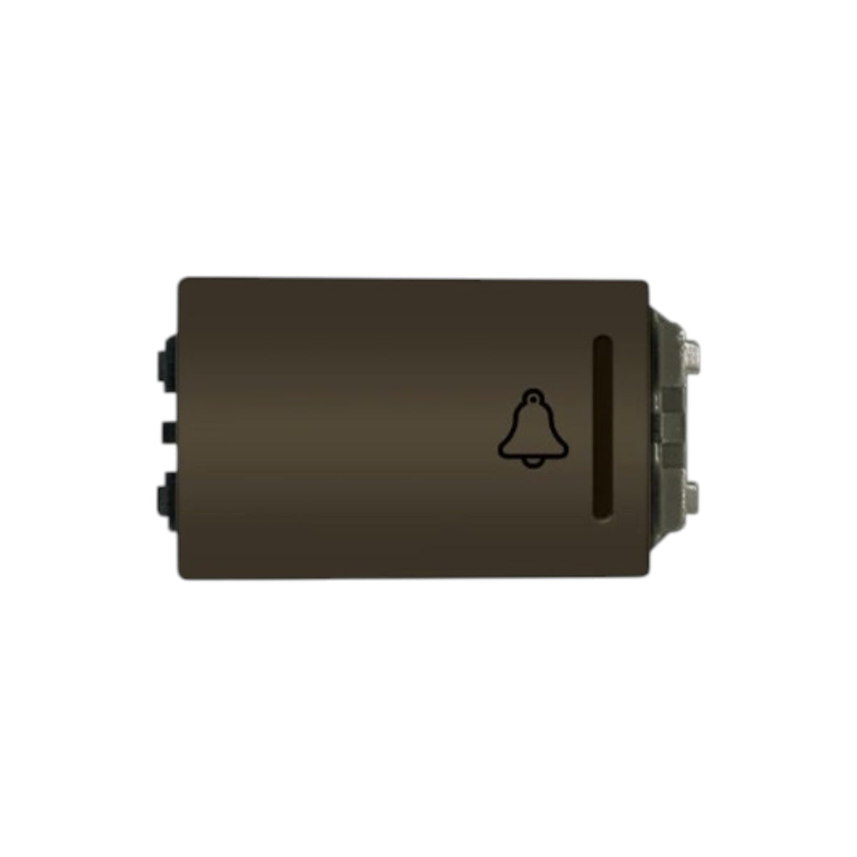 A dark brown rectangular electronic module with a black bell icon printed on the front, shown against a plain white background.