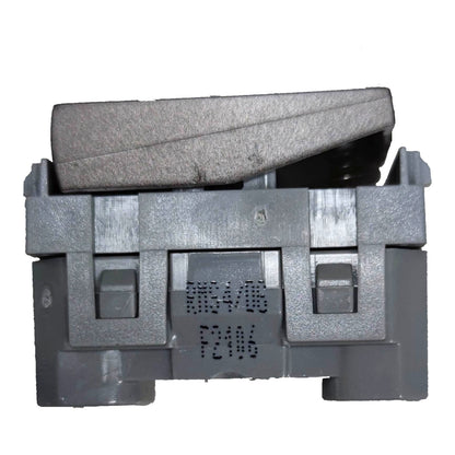A gray molded plastic electrical switch component with a raised lever, shown on a plain white background. Stamped markings on the front read 'RMS4/6' and 'F2106'.