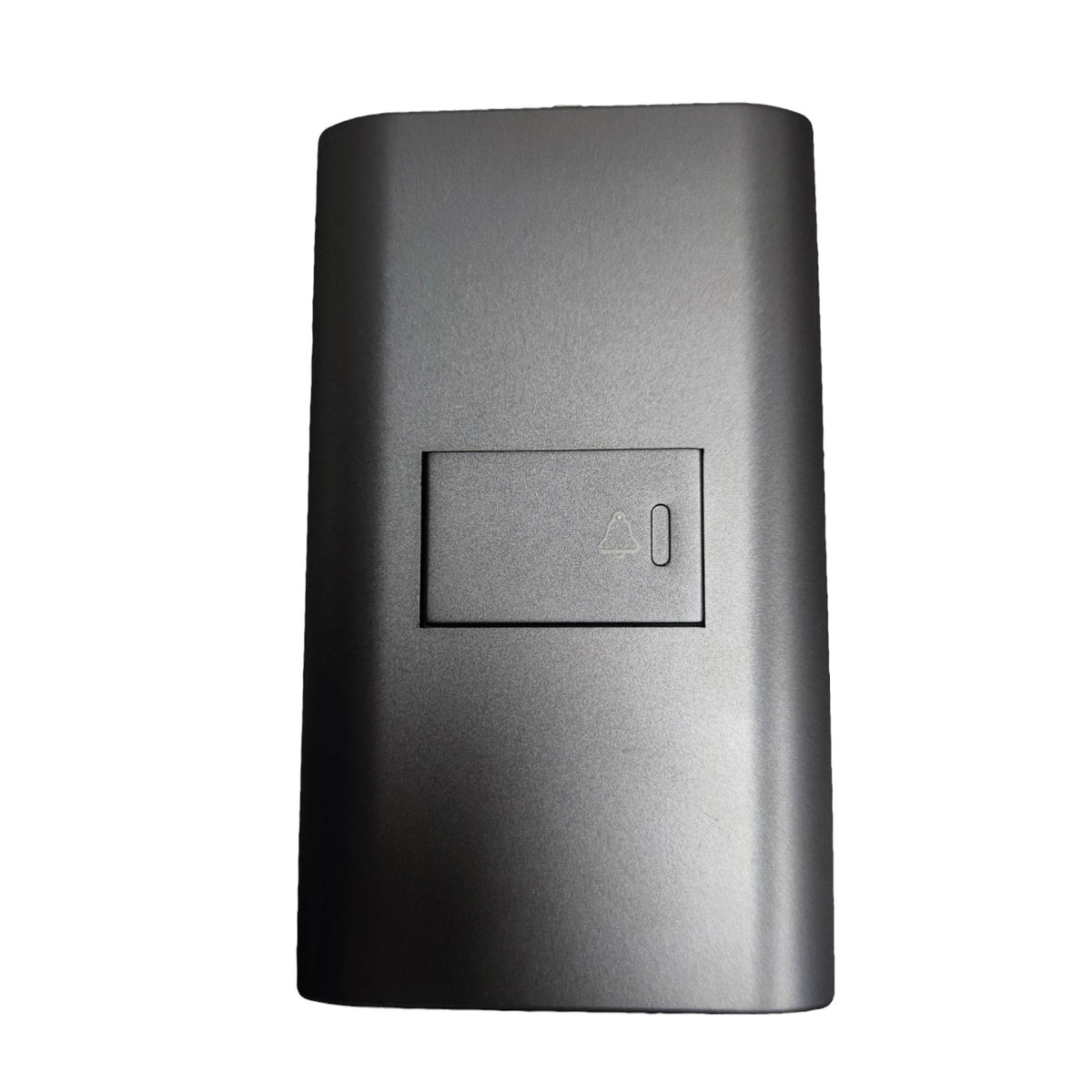 A dark gray rectangular replacement battery cover with a recessed power button symbol, shown on a plain white background.