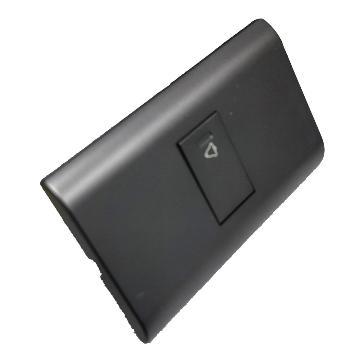 A black plastic automotive switch panel cover with a recessed toggle switch featuring a white triangle symbol, shown on a plain white background.