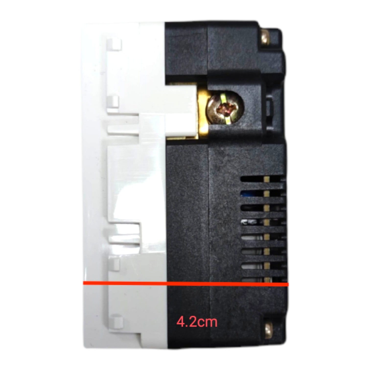 A close-up of a black and white electronic component or module with a red horizontal measurement line and the text '4.2cm' overlaid near the bottom, on a plain white background.