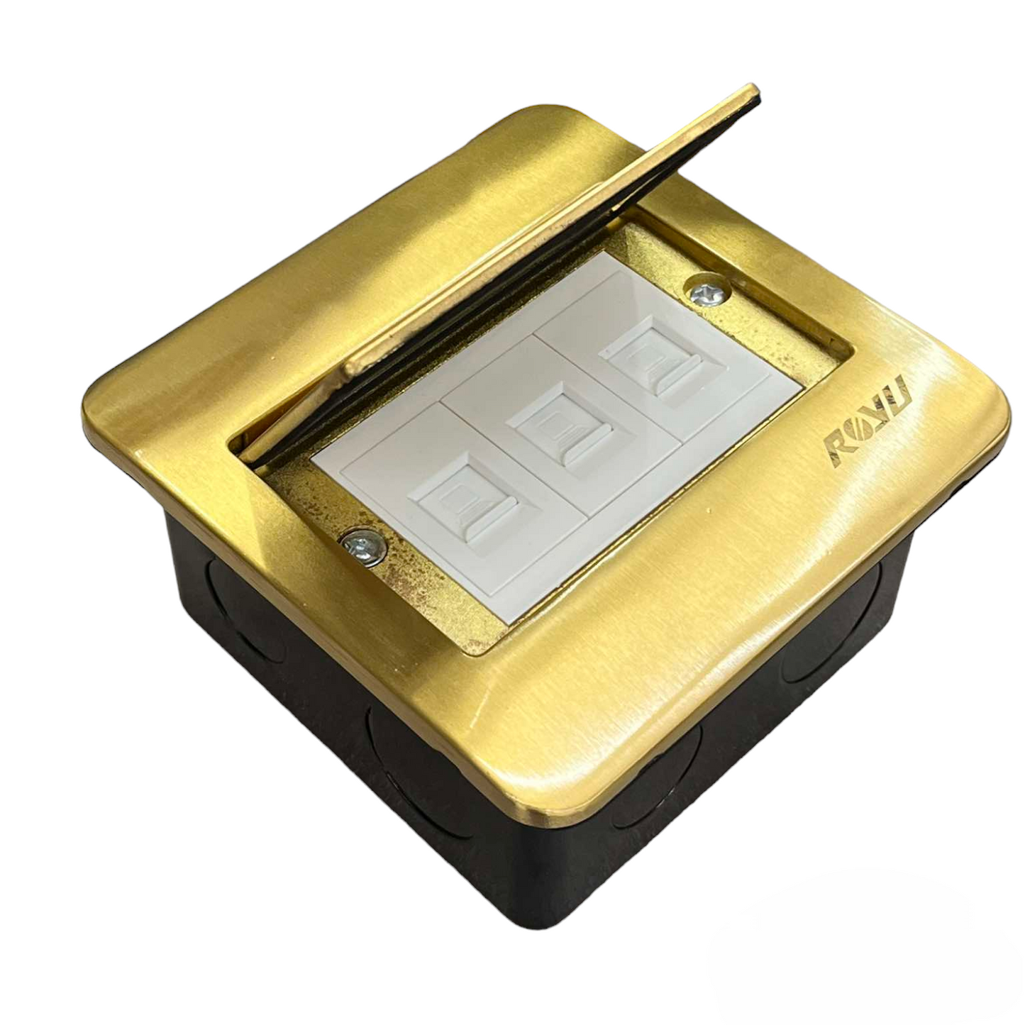 Royu Floor Outlet 3 Gang LAN Outlet with gold cover for power and network connections