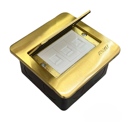 Royu Floor Outlet 3 Gang LAN Outlet with gold cover for power and network connections