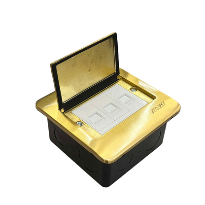 Royu Floor Outlet 3 Gang LAN Outlet with gold cover and black base for network connections