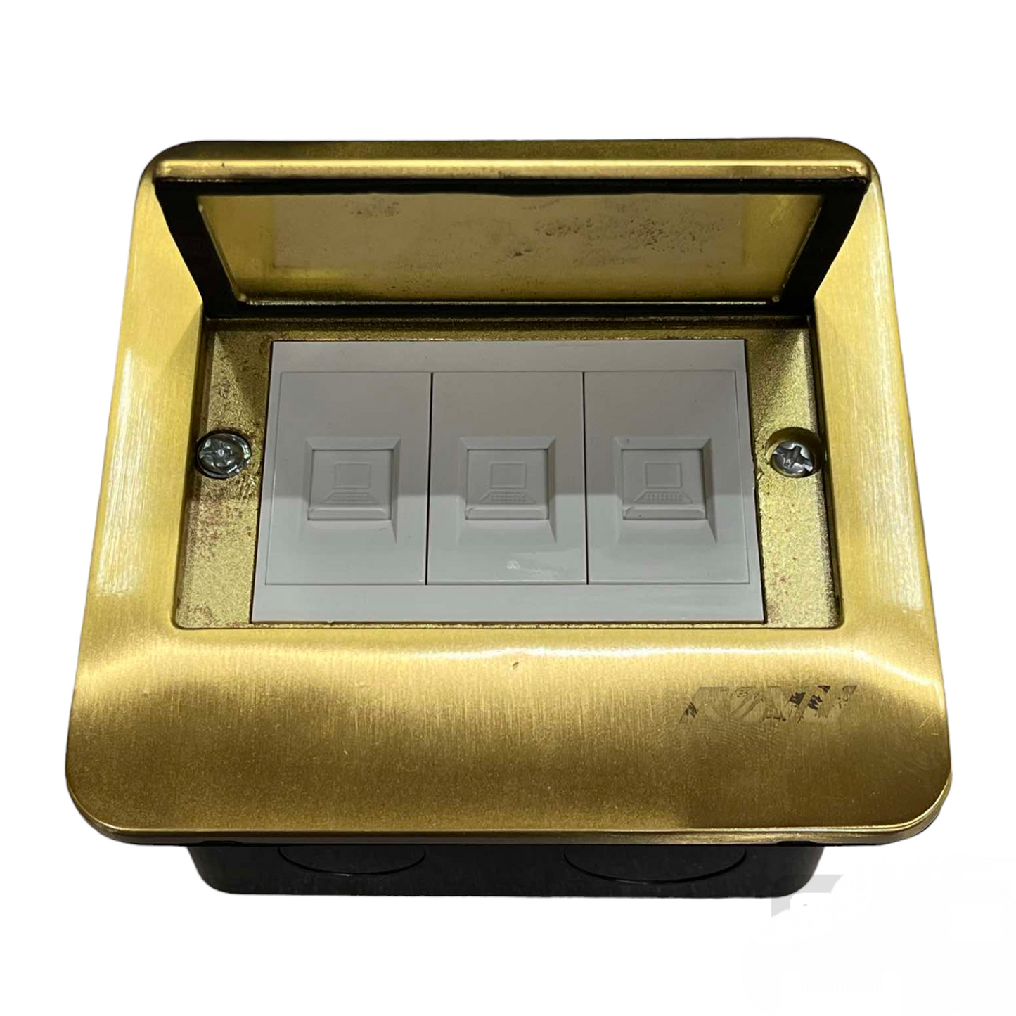 Royu Floor Outlet 3 Gang LAN Outlet with brass cover for durable floor installation
