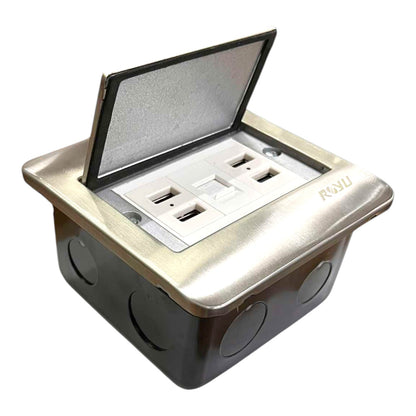 Royu Floor Outlet 4 Port USB Outlet 5V DC 2100mAh and LAN Outlet Available in Gold or Silver RWF/(RWO9)X2/RWX3 Electx Electrical Supply 1