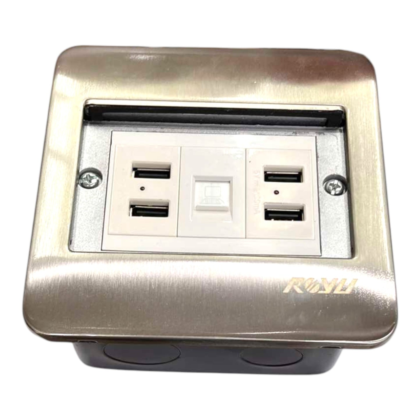 Royu Floor Outlet 4 Port USB Outlet 5V DC 2100mAh and LAN Outlet Available in Gold or Silver RWF/(RWO9)X2/RWX3 Electx Electrical Supply 1