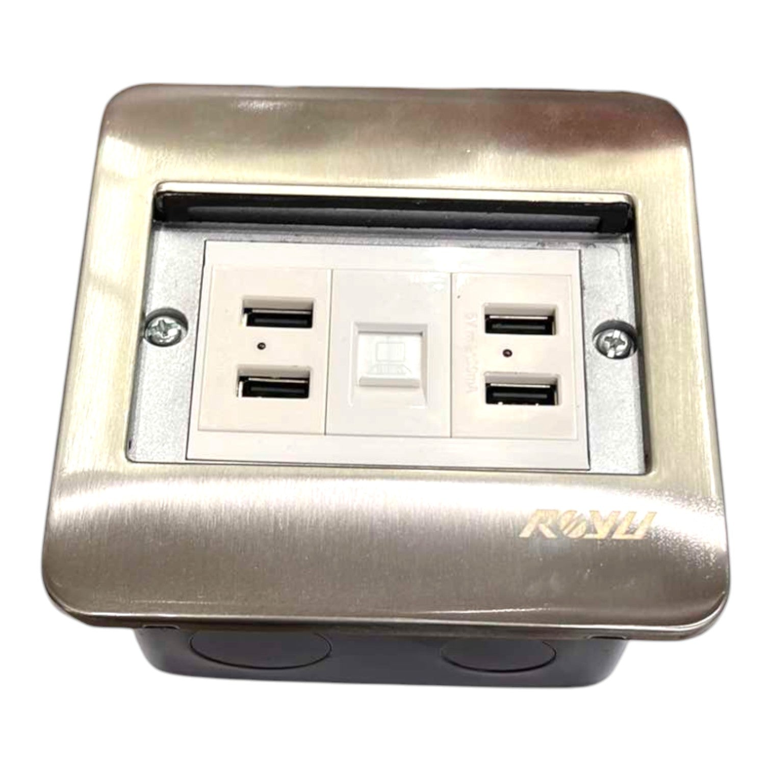 Royu Floor Outlet 4 Port USB Outlet 5V DC 2100mAh and LAN Outlet Available in Gold or Silver RWF/(RWO9)X2/RWX3 Electx Electrical Supply 1