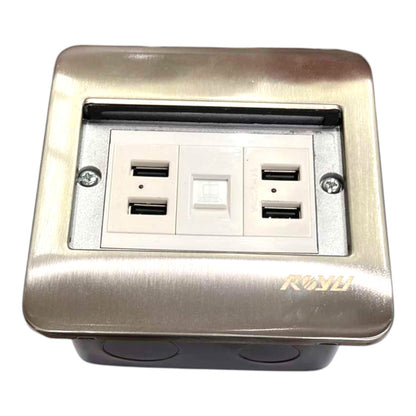 Royu Floor Outlet 4 Port USB Outlet 5V DC 2100mAh and LAN Outlet Available in Gold or Silver RWF/(RWO9)X2/RWX3 Electx Electrical Supply 1
