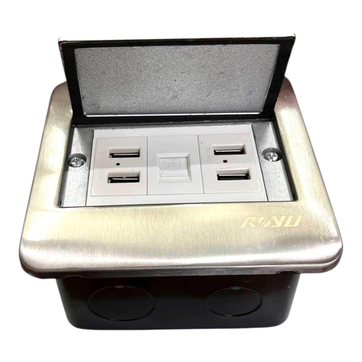 Royu Floor Outlet 4 Port USB Outlet 5V DC 2100mAh and LAN Outlet Available in Gold or Silver RWF/(RWO9)X2/RWX3 Electx Electrical Supply 1