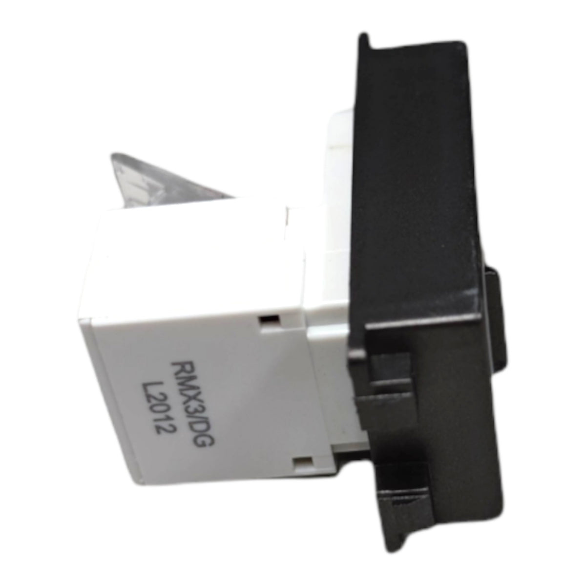 A black and white electrical switch module with printed text 'RNX310G L2012' on its white side, shown against a plain white background.