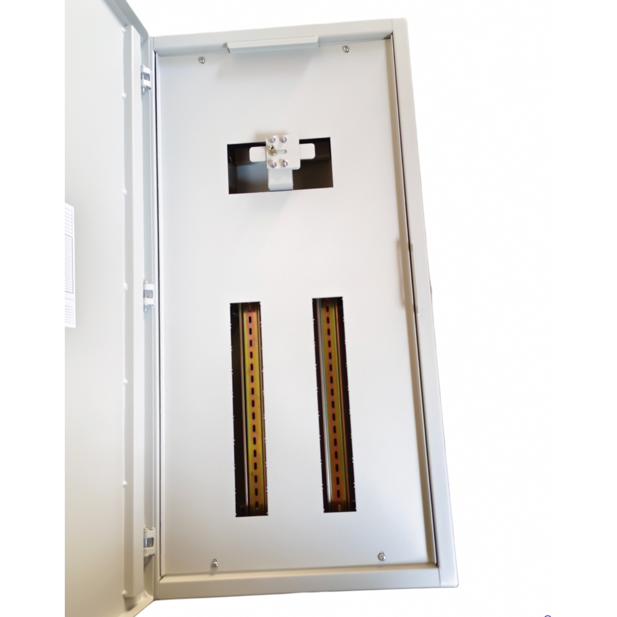 Royu MTS Main MCCB 125AF 2pole Panel Board with metal enclosure and open door showing internal slots