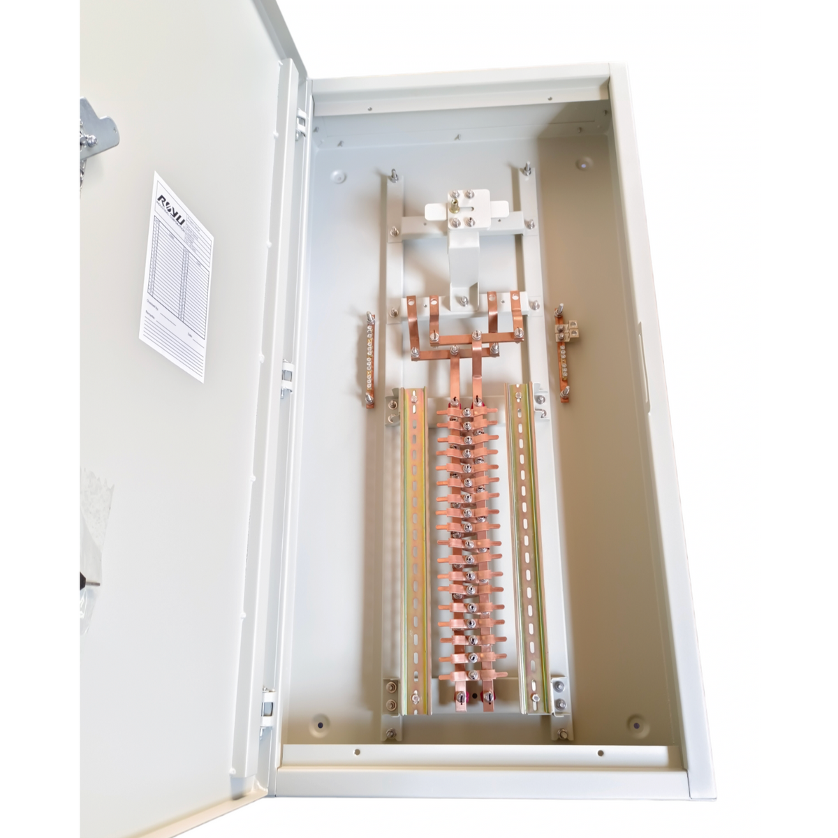 Royu MTS Main MCCB 125AF 2pole Panel Board electrical circuitry inside metal enclosure