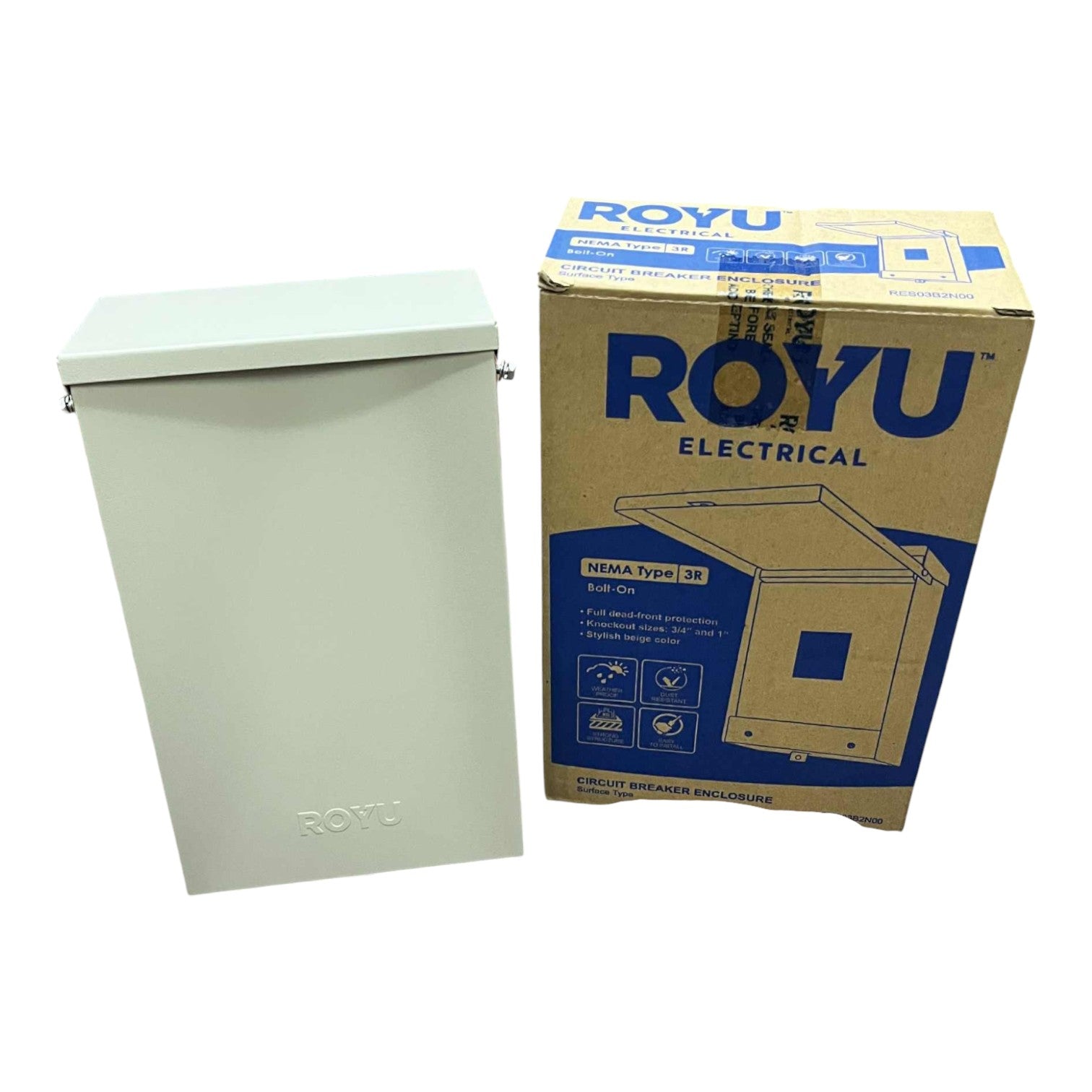 Royu electrical box and packaging on a white background