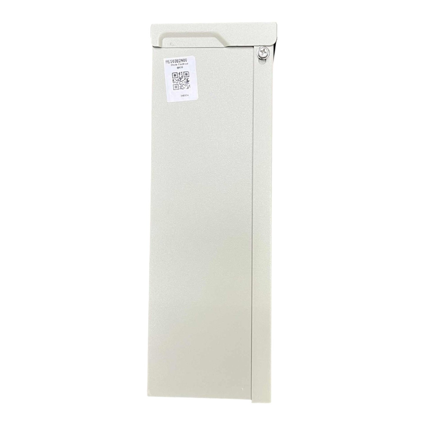 White vertical rectangular box with a label on a white background