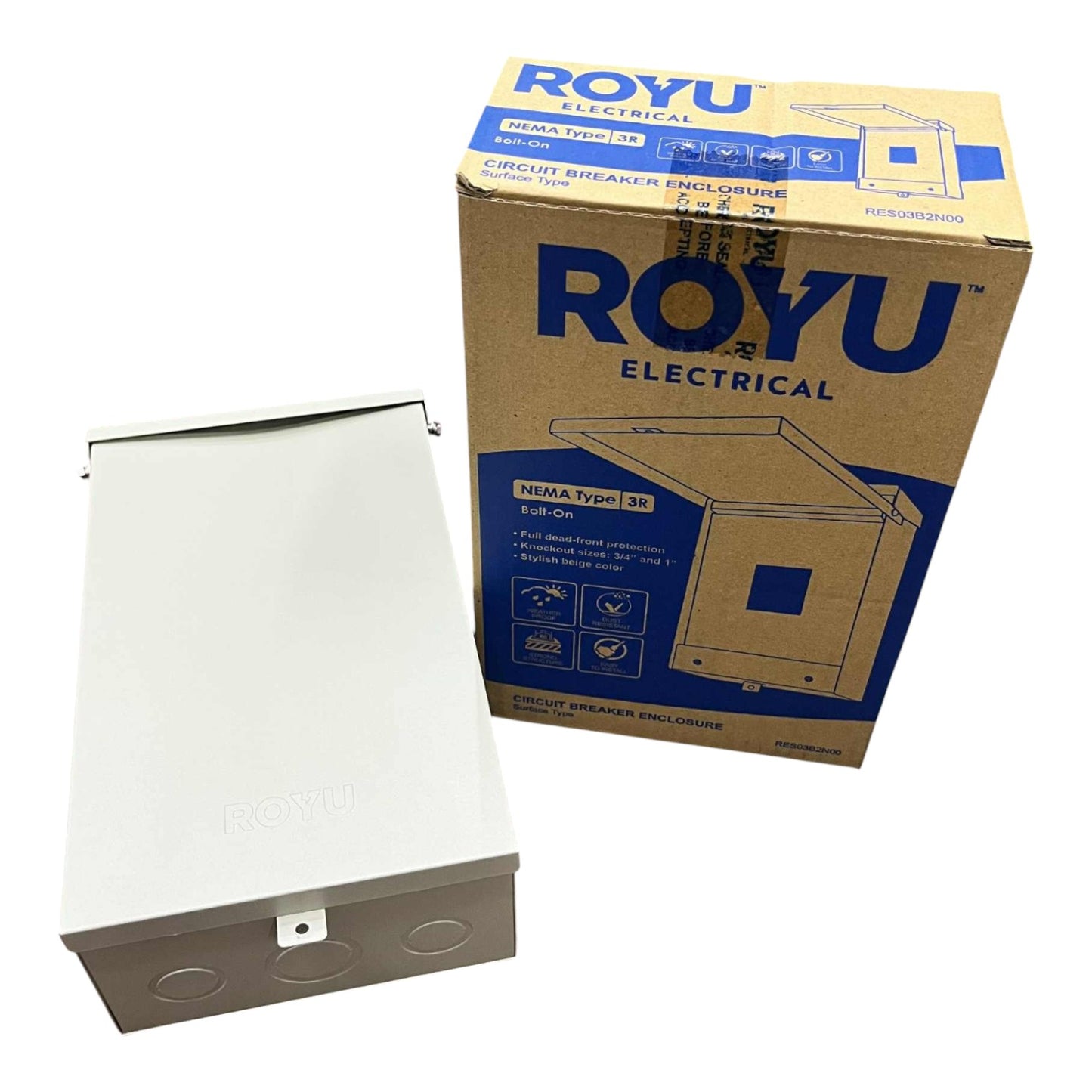 Royu electrical box and cover on a white background