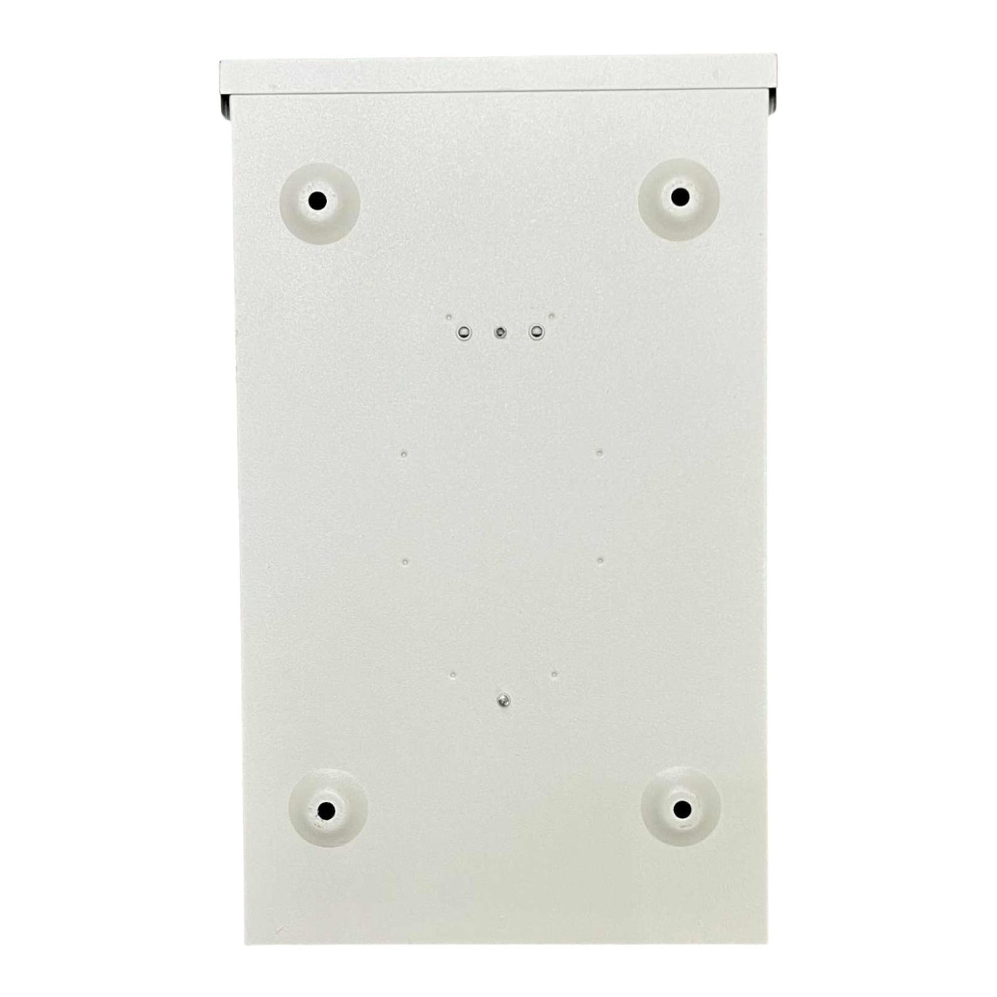 White rectangular wall-mounted box with circular holes on a white background